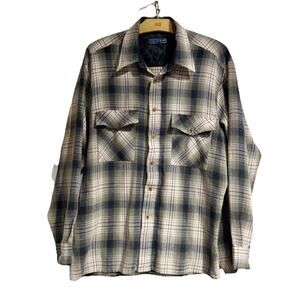 SAVILE ROW Plaid CHECKED FLANNEL SHIRT - Large Blue Gray ACRYLIC